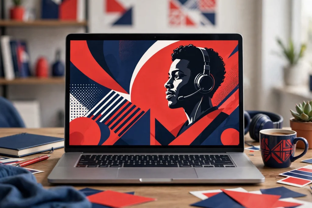 Designing a bold YouTube thumbnail on a laptop